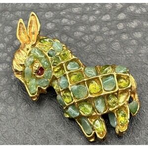 Vintage Swoboda Green Peridot Donkey Brooch Red Ruby Eyes Stone Pin